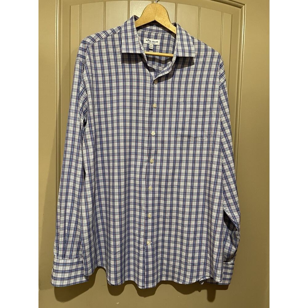 Peter Millar Shirt Size XL Seaside Button Down Tartan Plaid Long Sleeve
